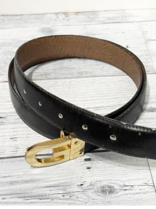 Gucci Vintage Black/Brown Leather Belt with Gold Buckle